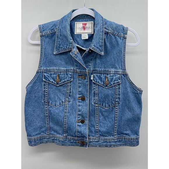 Vintage‎ 1996 Levi’s Jeans White Tab Denim Embroidered Logo Vest - Picture 1 of 7